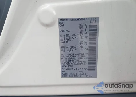 2017 Nissan Rogue Sv из США, поврежденный, VIN 5N1AT2MV9HC748183